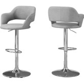 Bar Stool with Hydraulic Lift in Grey Fabric on Chrome